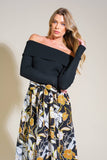 Off Shoulder Sweater Top & Printed Skirt Combo Midi Dress