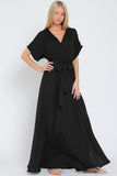 Black Kimono Sleeve Belted Maxi Dress