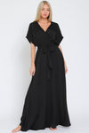 Black Kimono Sleeve Belted Maxi Dress