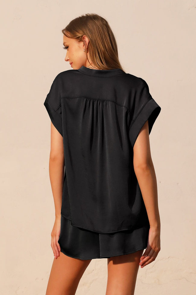 Black Washed Poly Silk Blouse