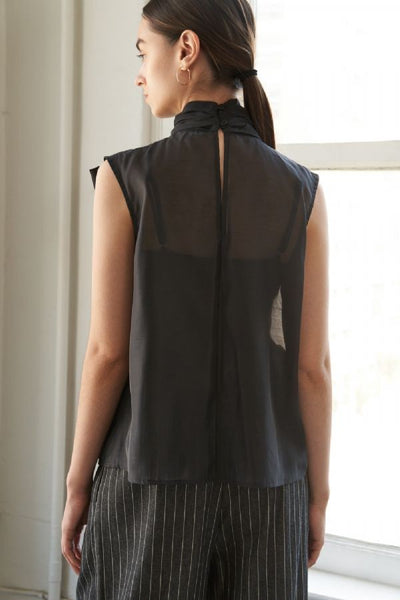 Black Organza Sleeveless Top with Statement Bow Detail