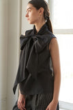 Black Organza Sleeveless Top with Statement Bow Detail