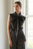 Black Organza Sleeveless Top with Statement Bow Detail