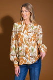 Ivory and Orange Fall Floral Button Down Blouse