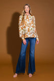 Ivory and Orange Fall Floral Button Down Blouse