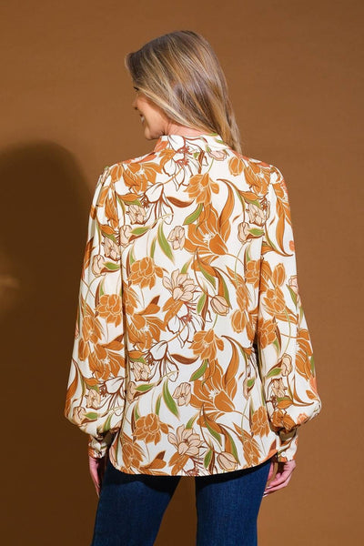 Ivory and Orange Fall Floral Button Down Blouse