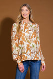 Ivory and Orange Fall Floral Button Down Blouse