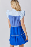 Blue Tiered Dress with Flutter Sleeve