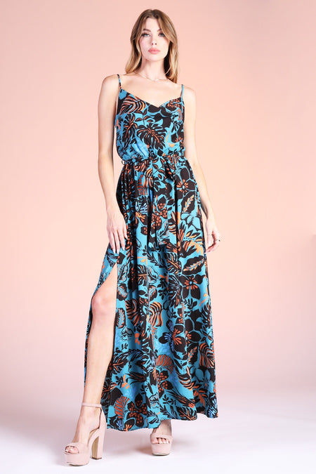 Orange Multi Abstract Floral Maxi Dress