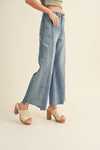 Medium Wash Color Block Raw Edge Denim Pants