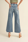 Medium Wash Color Block Raw Edge Denim Pants