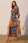 Blue Abstract Leopard Kimono Maxi Dress