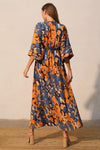 Blue Abstract Leopard Kimono Maxi Dress