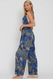 Blue Multi Printed Halter Backless Belted Jumpsuit