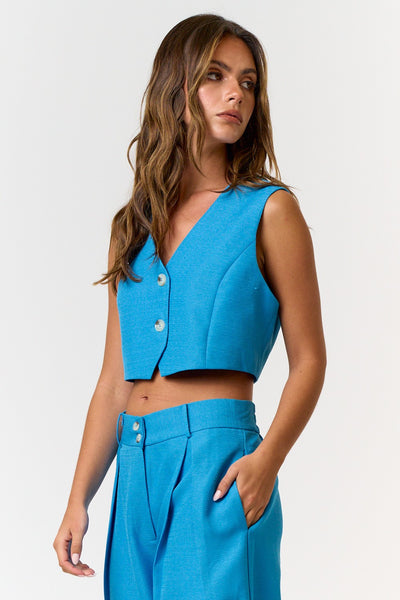 Electric Blue Button Up Vest