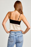 Cream and Black Spaghetti Strap Bow Detail Crop Top