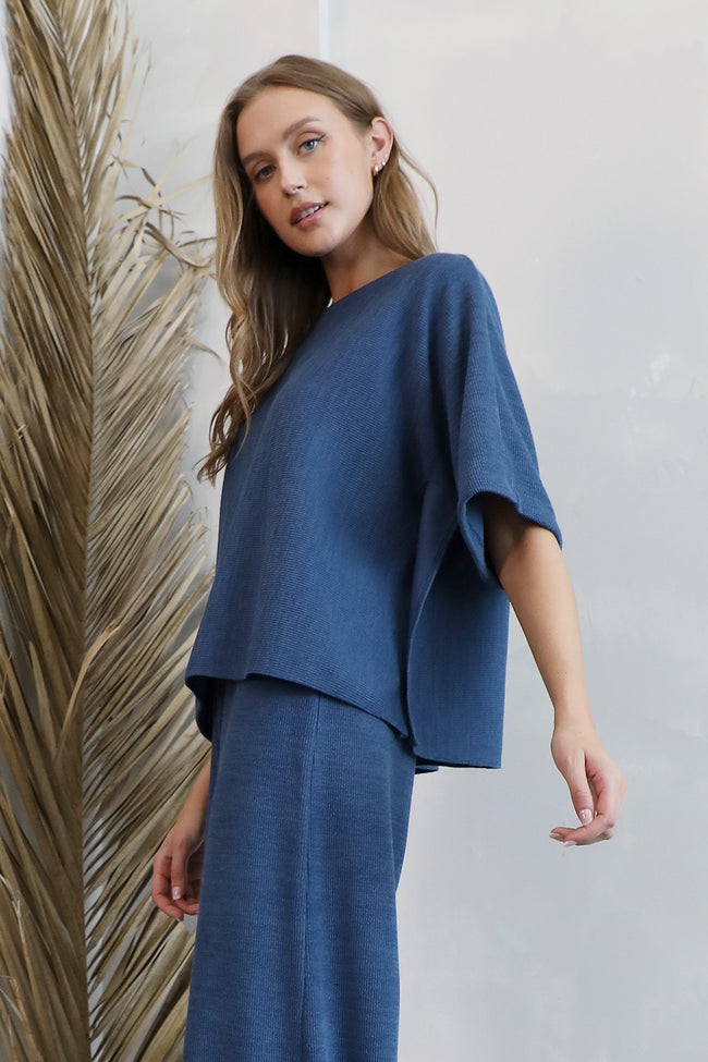 Storm Blue Ribbed Knit Boxy Top