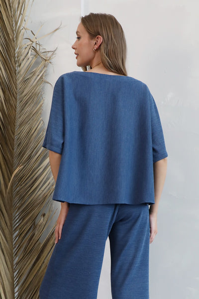 Storm Blue Ribbed Knit Boxy Top