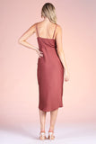 Brown Washed Poly Silk Tie Front Cowl Cami Dress