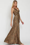 Brown Multi Paisley Print Belted Maxi Slip Dress