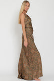 Brown Multi Paisley Print Belted Maxi Slip Dress