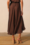 Mocha Washed Poly Silk Midi Swing Skirt