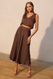 Mocha Washed Poly Silk Midi Swing Skirt