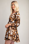 Brown Balloon Sleeve Flowy Dress