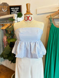 Light Blue Strapless Smocked Bubble Top