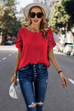 Solid Red Round Neck Ruffle Loose Fit Top