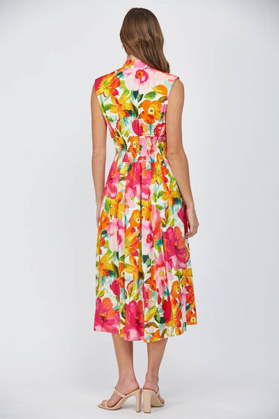 Floral Front Zip Midi Dress