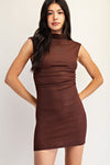 Brown Sleeveless Shimmer Bodycon Mini Dress