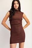 Brown Sleeveless Shimmer Bodycon Mini Dress