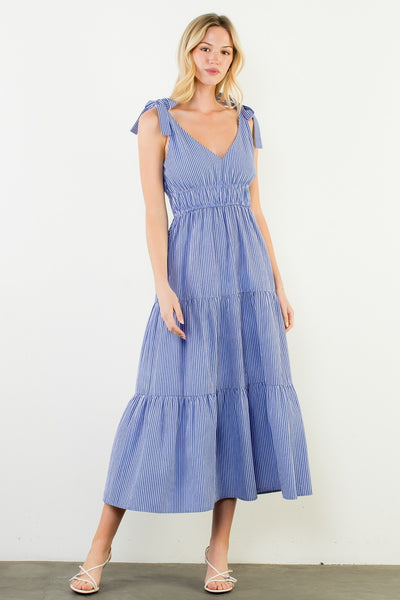 Blue Striped Tie Strap Maxi Dress