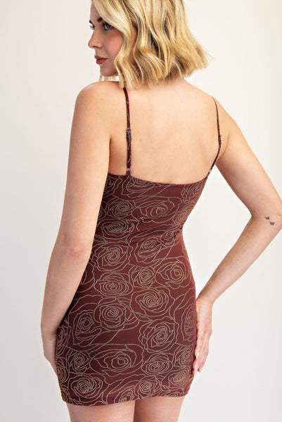 Brown Gold Rhinestone Mini Dress