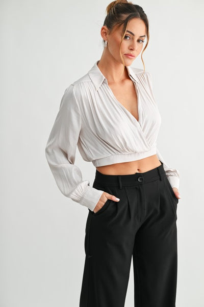 Cream Satin Drape Crop Top