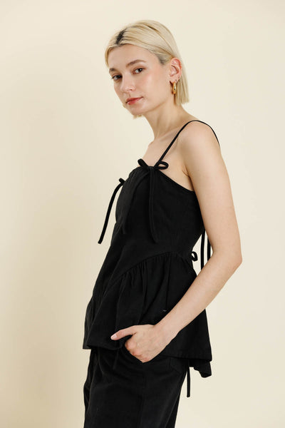 Black Bow Trim Peplum Top