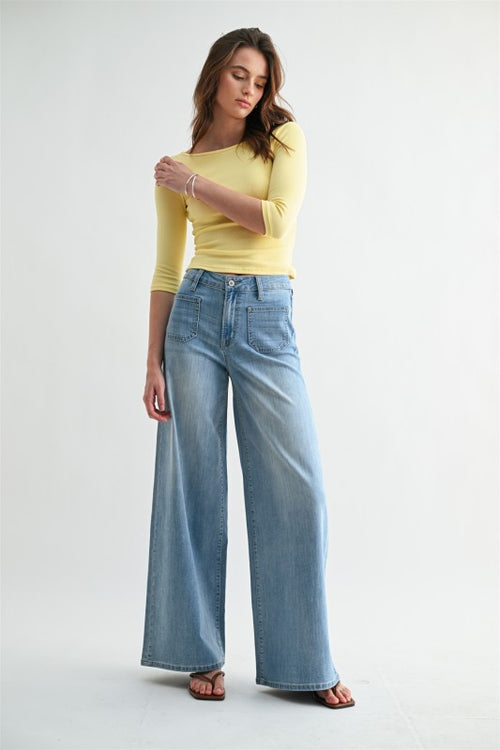 Sara High Rise Wide Leg Patch Pocket
