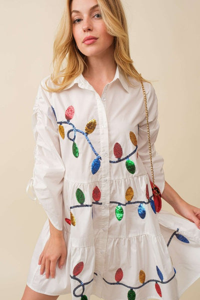 Sequin Christmas Lights Shirring Shirt Dress – THE WEARHOUSE