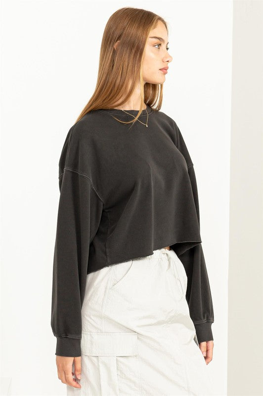 Black Colored Oversized Cropped Sweatshirt