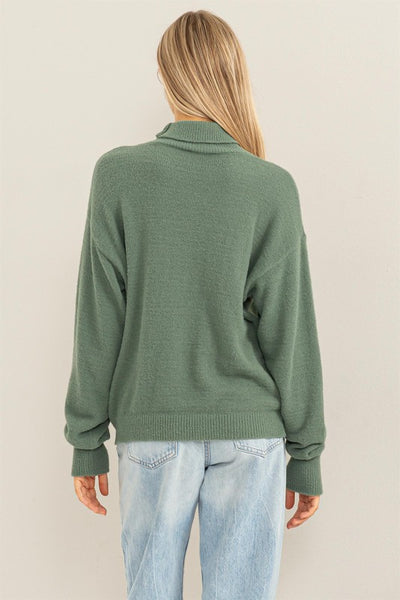 Grey Green Colored High Neck Sweater