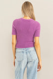 Vintage Plum Colored Ribbed Short Sleeve Fuzzy Sweater