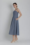 Blue Striped Panel Midi Dress