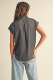 Charcoal Button Down Cap Sleeve Shirt