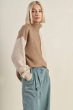 Mocha Color Block Turtle Neck Long Sleeve Sweater