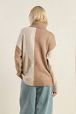 Mocha Color Block Turtle Neck Long Sleeve Sweater