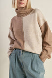 Mocha Color Block Turtle Neck Long Sleeve Sweater