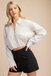 Cream Pleated Hem Cropped Jacket