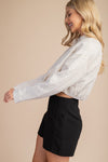 Cream Pleated Hem Cropped Jacket