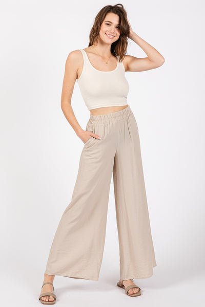 Fog Colored Solid Wide Leg Pants